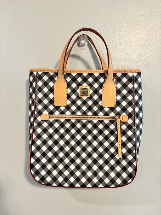 Dooney & Bourke Handbags - Dooney & Bourke Black and White Gingham Tote with Tan Trim